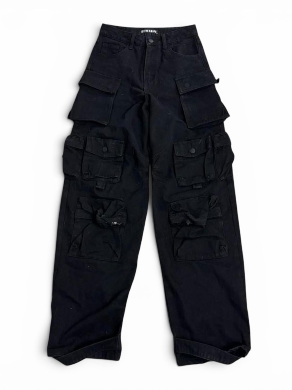 Y2K Streetwear THE KRIPT Pixely Black Cargo Jeans (Women’s XS) Deadstock
